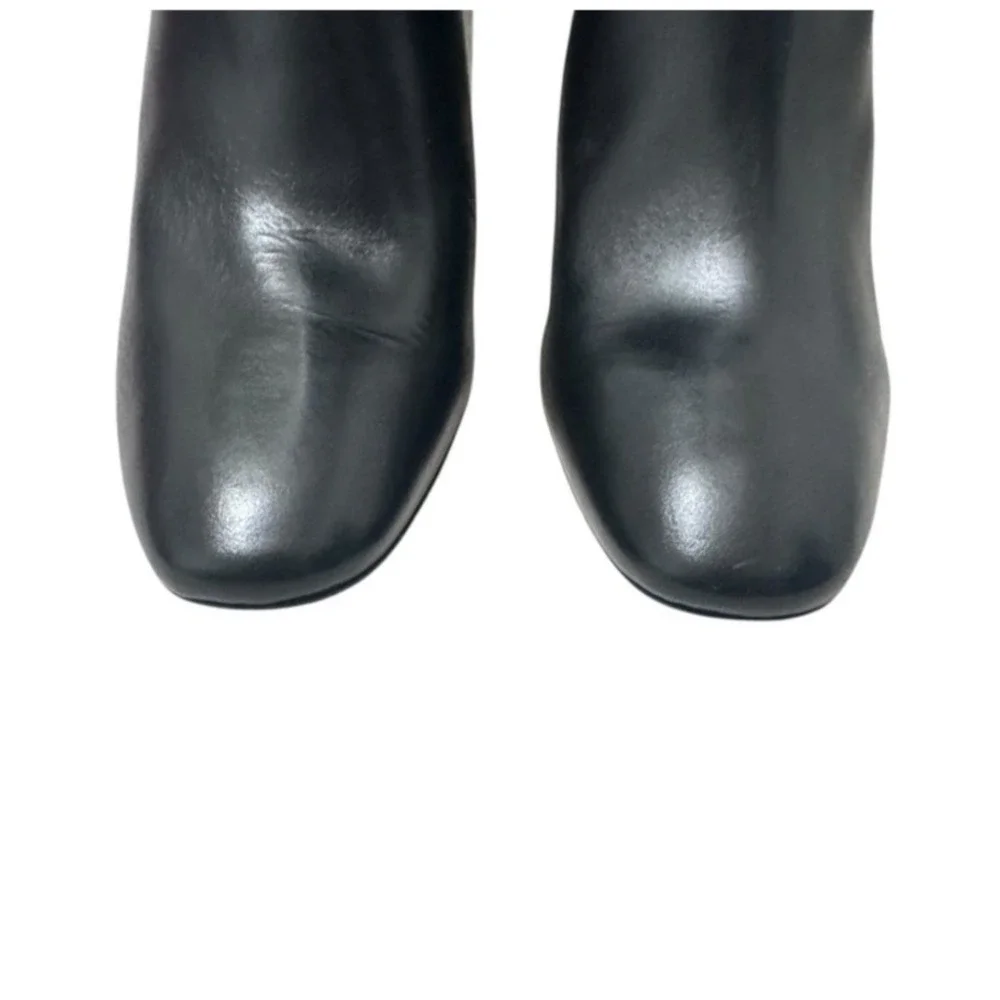 New Reformation Gaelle Knee Boots Sz 9 Black Leather New Buckle Detail Tall Heel